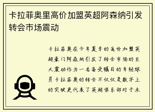 卡拉菲奥里高价加盟英超阿森纳引发转会市场震动
